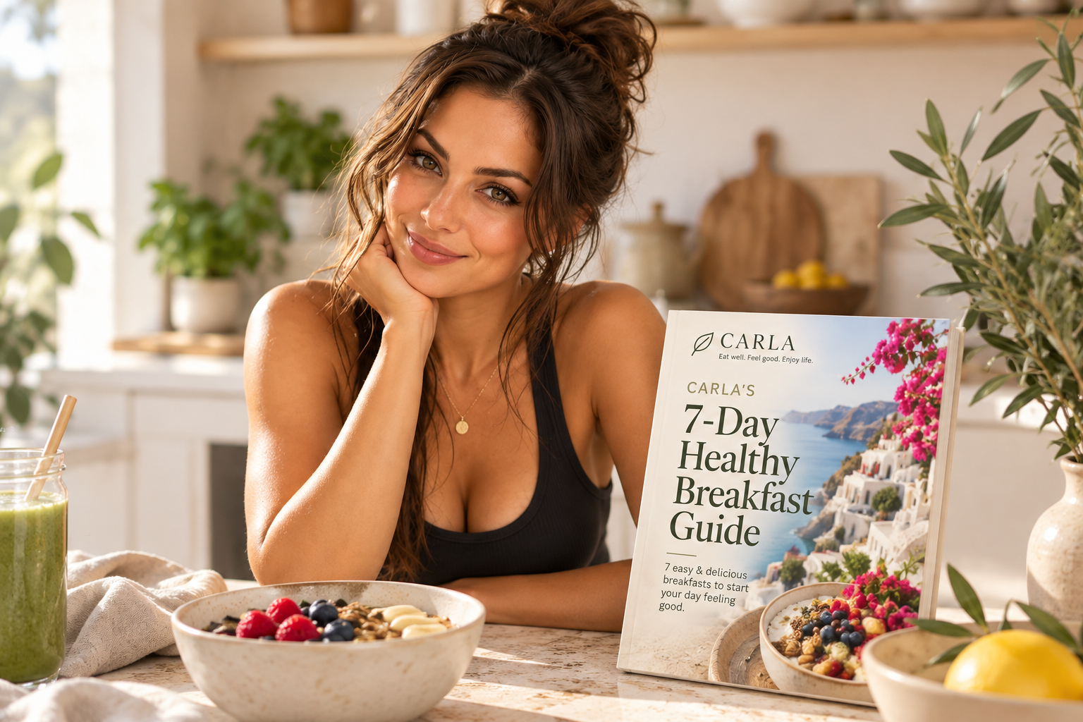Carla with her 7-Day Healthy Breakfast Guide